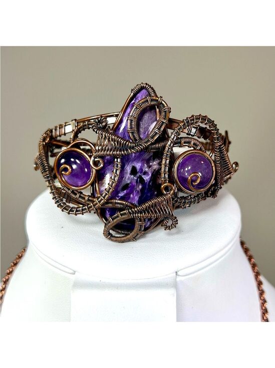 Jewelry - Charoite Amethyst Copper Wrapped Gemstone Bangle ONLY